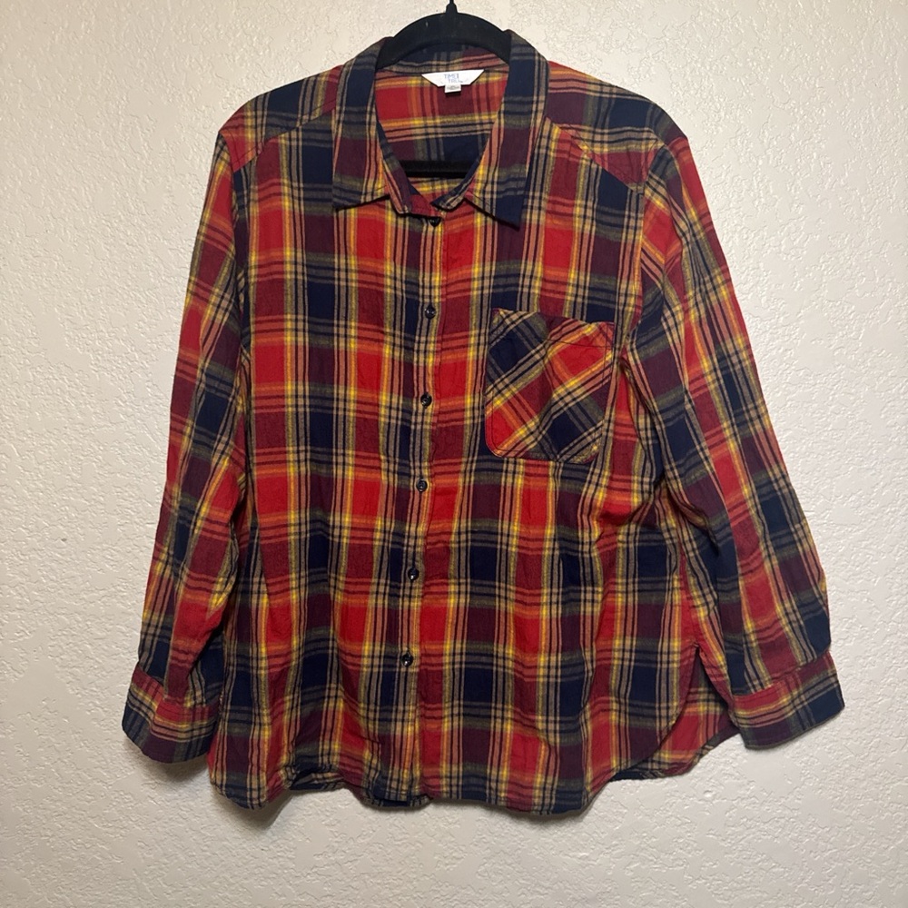Time and Tru Orange and Yellow Plaid Shirt